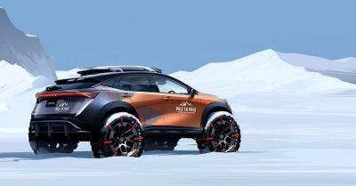 Concept image of the Nissan Ariya with large tyres in the snow