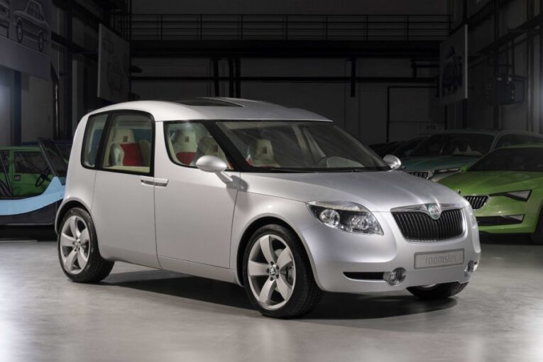 Slightly odd looking silver grey Škoda SUV with a raised back making it look like an urban delivery van with windows.