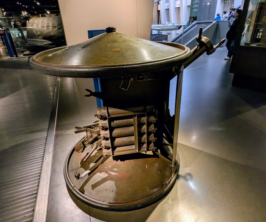 Small green turret with shells in a rack