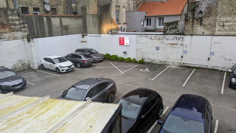 View of the car park at Ibis St Omer