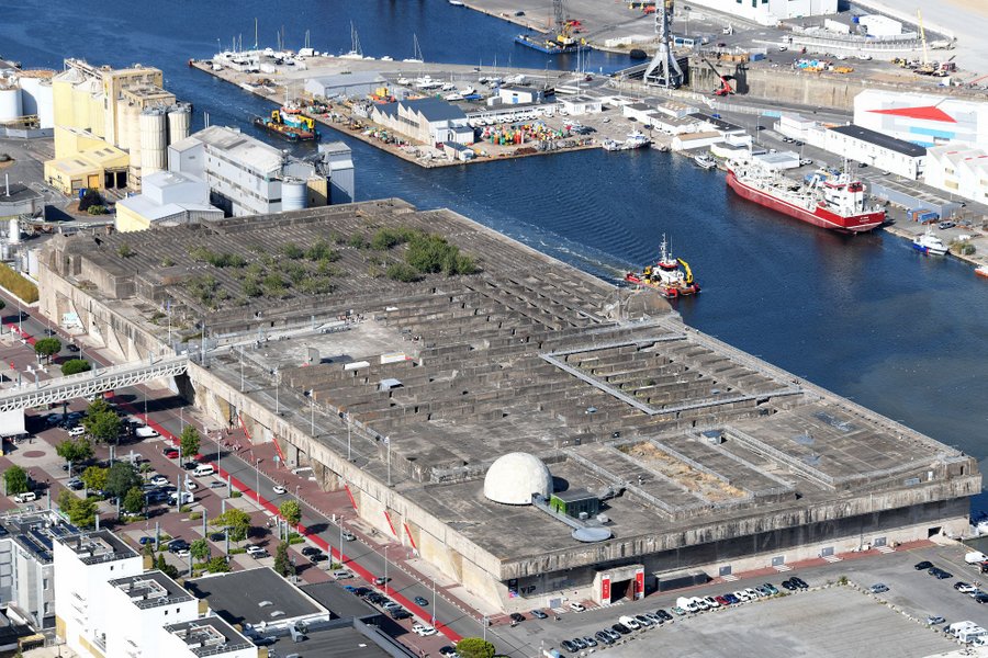 Aerial view of the submarine base roof