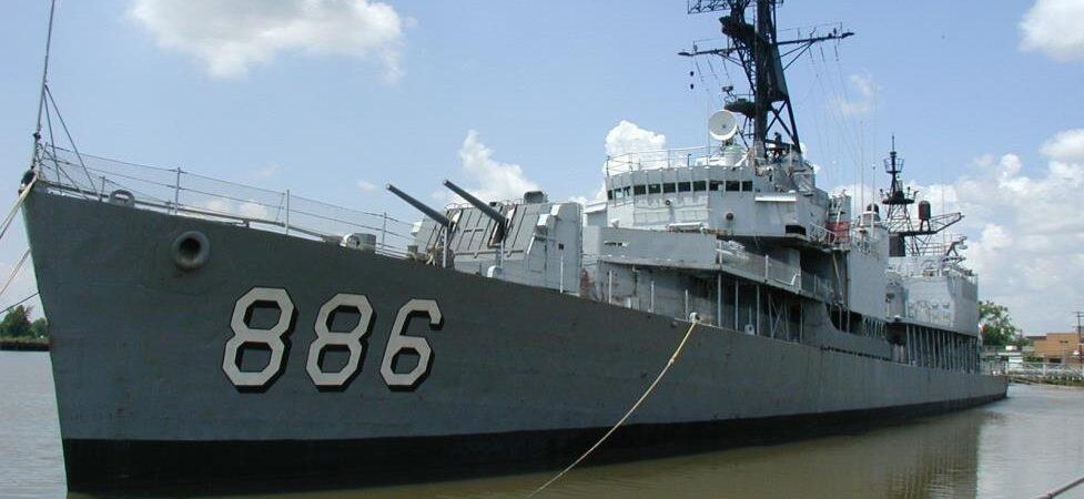 The destroyer, USS Orleck museum ship coming alongside