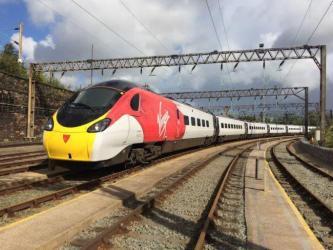 High speed Virgin train approaching on the mainline