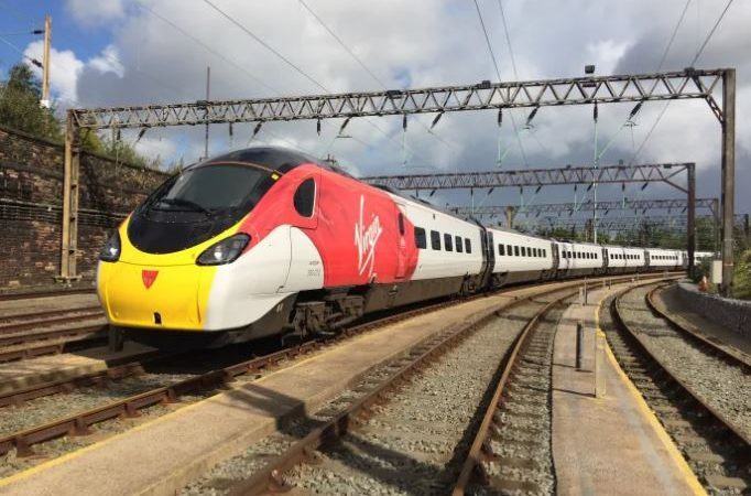 High speed Virgin train approaching on the mainline