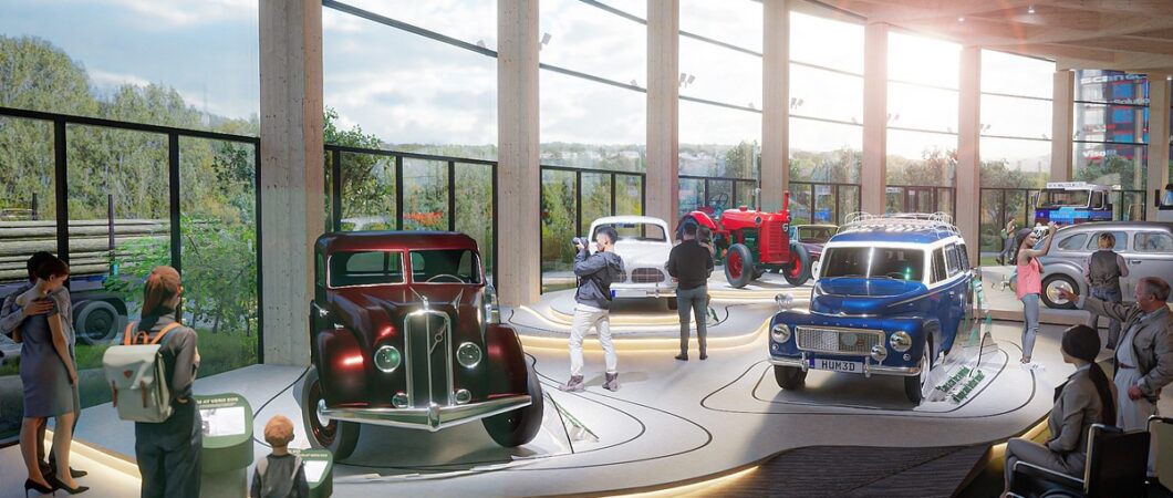 Artist's digital rendition of the World of Volvo cars on display