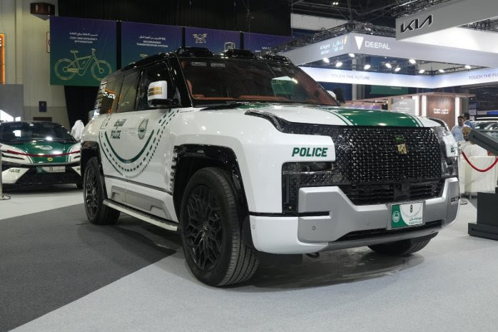 Large luxury SUV on a motor show stand
