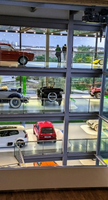 People and cars on multiple floors in the Zeithaus museum