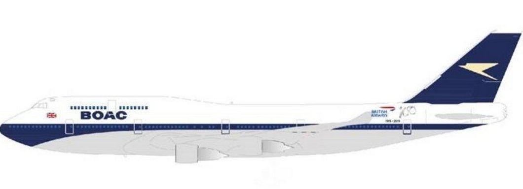 Design drawing of a B747 Jumbo in BOAC blue livery