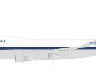 Design drawing of a B747 Jumbo in BOAC blue livery
