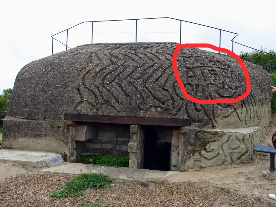 a closer view of the bunker roof showing the hidden names