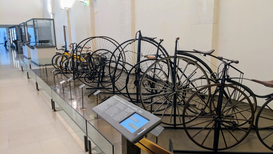 A row of 19th century bicycles