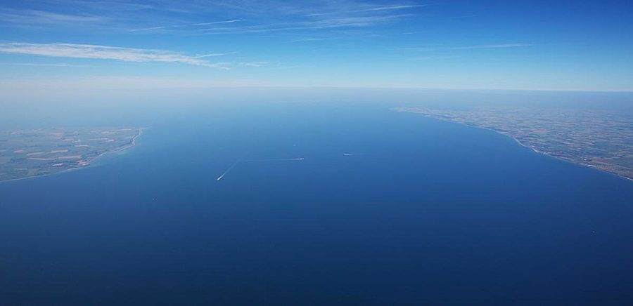 High altitude aerial photo of the Fehmarbelt strait.